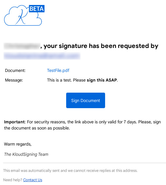 body of signature request email